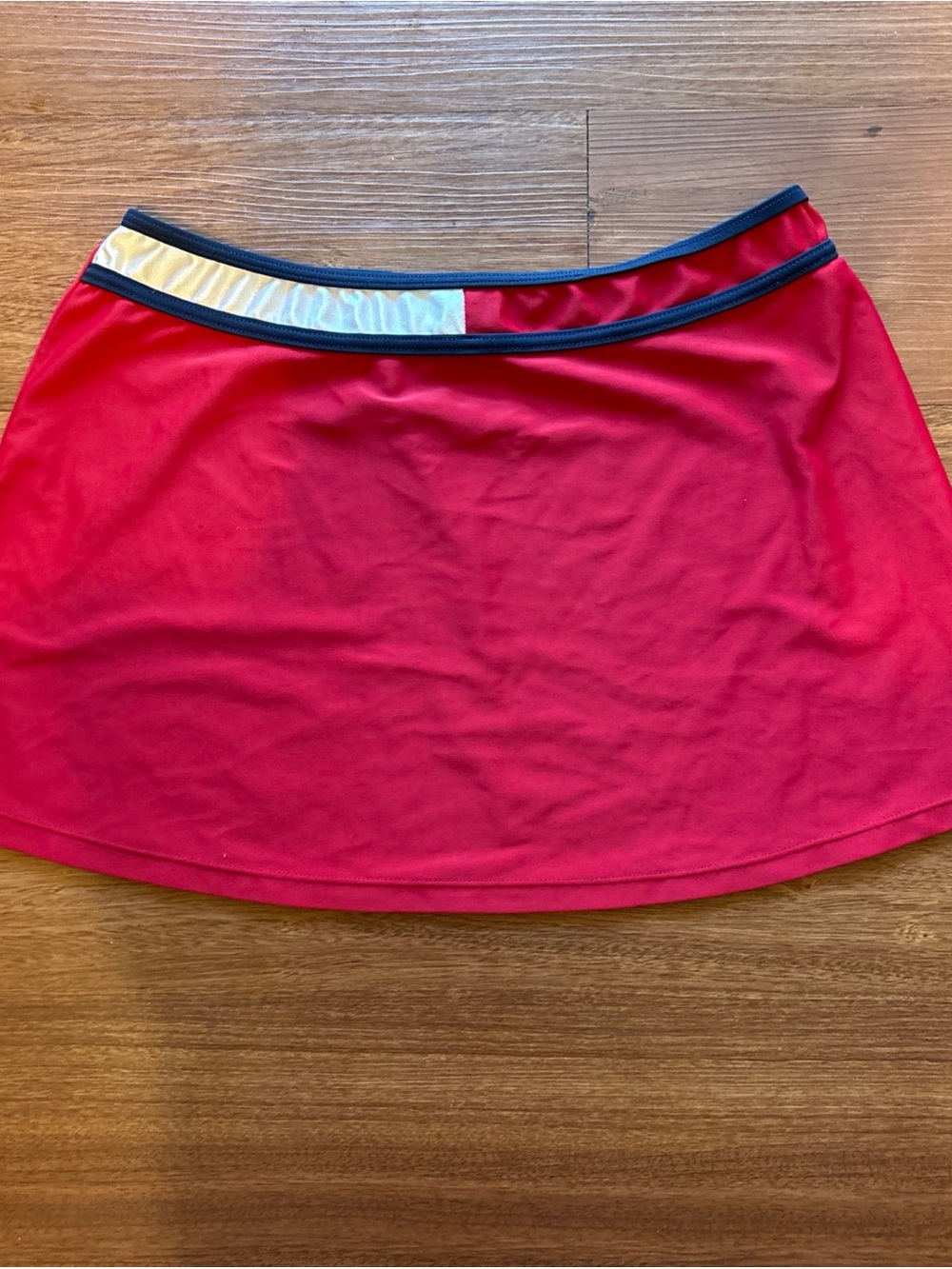 Tommy Hilfiger Red Swim Skort with Navy Waistband and White Accent